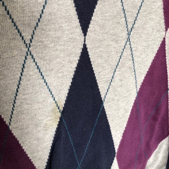 IZod V-Neck Purple & Navy Argyle Pattern Men’s Sweater XL - Picture 11 of 13